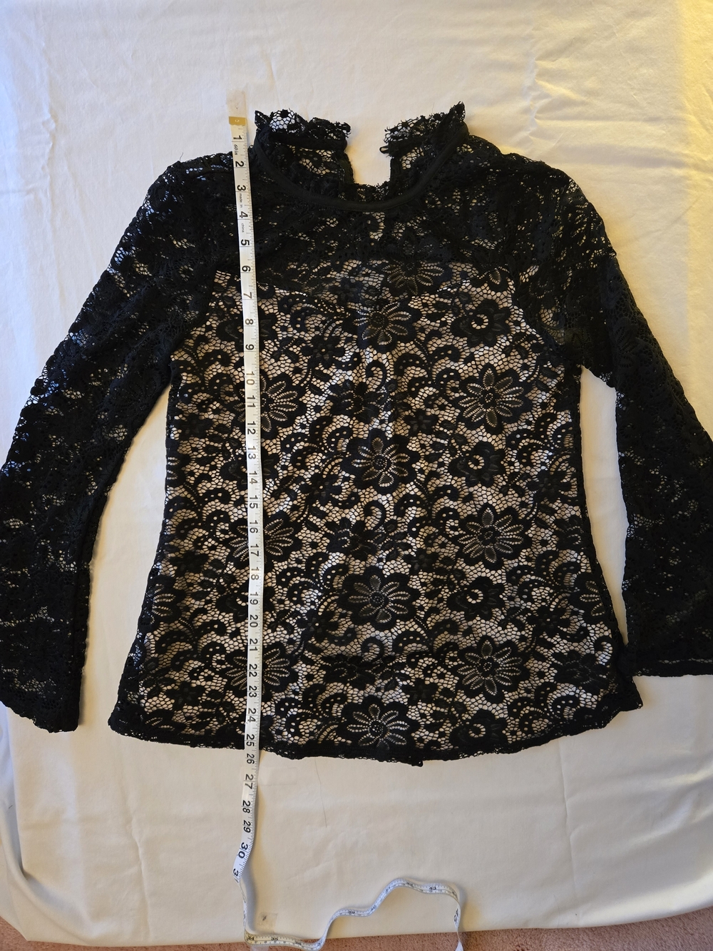 Black Floral Lace Long-Sleeve Mock Neck Top